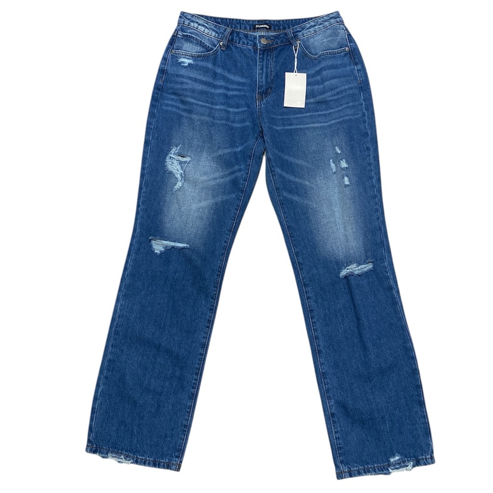 Flamingo Straight Leg Jeans Women’s L Medium Wash Casual Distressed Denim New